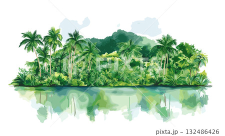 Iwokrama Rainforest. Iwokrama Rainforest hand drawn watercolor illustration 132486426