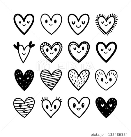 Cute and playful designs of hearts with smiles for various uses and occasions Cute and playful designs of hearts with smiles for various uses and occasions 132486584
