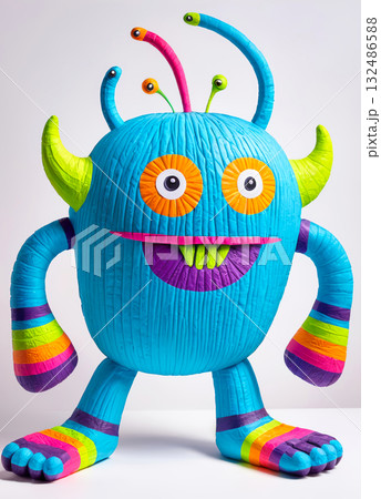 Funny multicolored monster, troll or goblin on white background 132486588