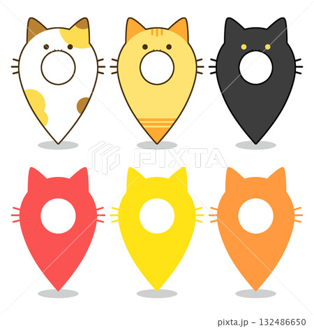 マップピン　猫　セット素材 132486650