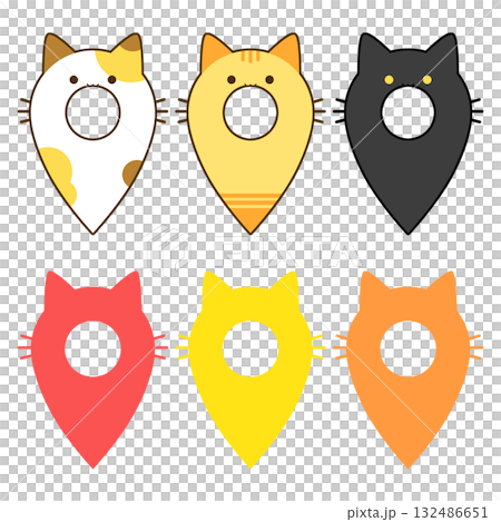 マップピン　猫　セット素材 132486651