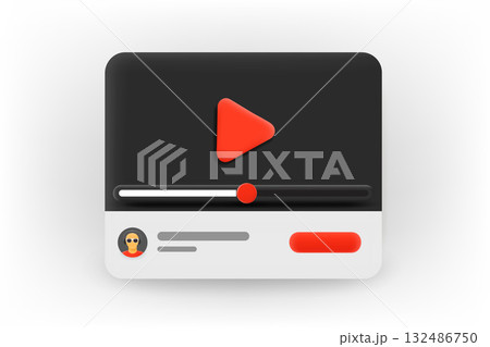 Online video player with play button template with progress bar. Vector 3d application icon 132486750