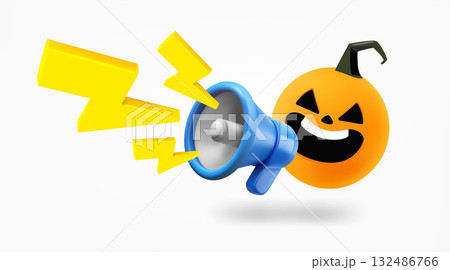 Funny halloween character speaking with Loudspeaker. 3d vector illustration Funny halloween character speaking with Loudspeaker. 3d vector illustration 132486766