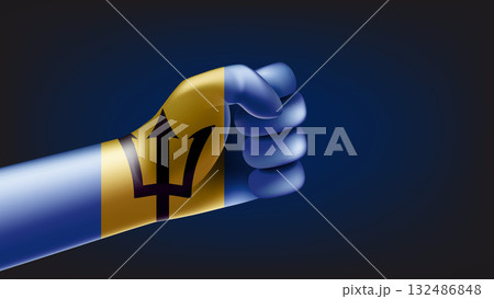 Fist with flag of Barbados. 3d vector illustration 132486848