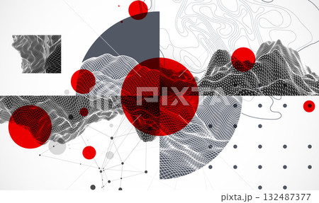 Abstract composition with wireframe art elements. Vector 132487377