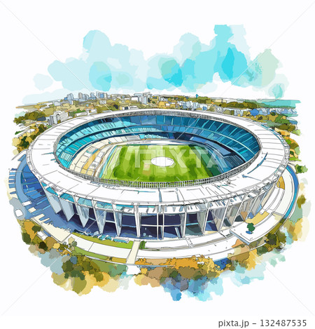 Maracana Stadium. Maracana Stadium hand drawn watercolor illustration Maracana Stadium. Maracana Stadium hand drawn watercolor illustration 132487535