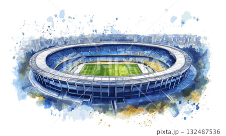 Maracana Stadium. Maracana Stadium hand drawn watercolor illustration Maracana Stadium. Maracana Stadium hand drawn watercolor illustration 132487536