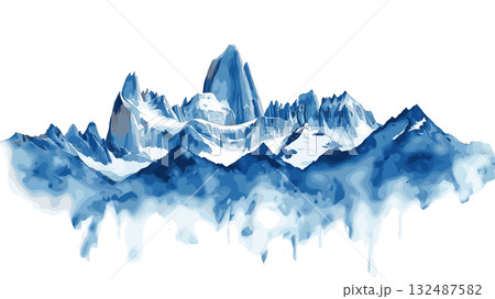 Mount Fitz Roy. Mount Fitz Roy hand drawn watercolor illustration 132487582