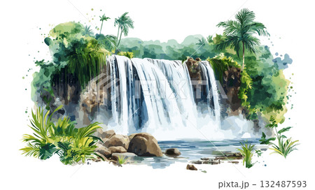 Orinduik Falls. Orinduik Falls hand drawn watercolor illustration 132487593