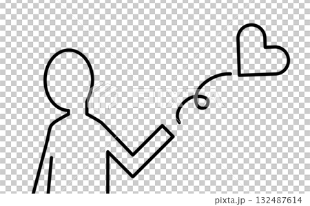 Person throwing away a heart (line drawing of breakup/broken heart) Person throwing away a heart (line drawing of breakup/broken heart) 132487614