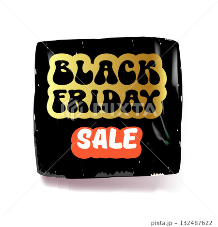 Black Friday SALE gold and black sticker isolated on white. black friday Price sale sticker, sale sticker, price tag, retro label, sale or discount sticker, promotional badge set, shopping label png 132487622