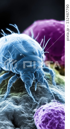 Dust mite scanning electron micrograph showing allergy concept 132487790