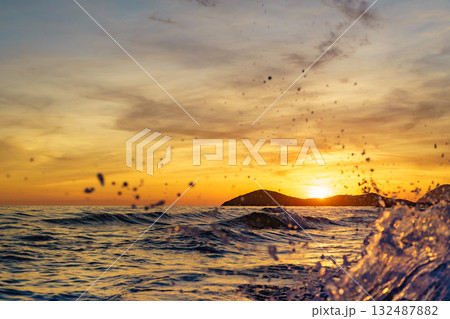 Sunset over sea, Calblanque beach, spain Sunset over sea, Calblanque beach, spain 132487882
