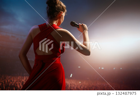 A singer on stage with a microphone 132487975