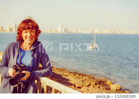 Tourist woman visit Cape Palos in Spain Tourist woman visit Cape Palos in Spain 132488309