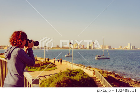 Tourist woman visit Cape Palos in Spain 132488311