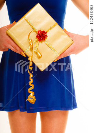 holidays love happiness concept - girl with gift box 132488468