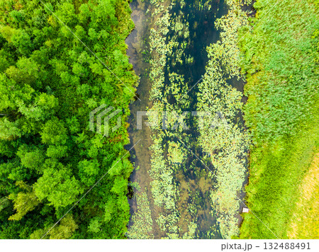 Krutynia river Masuria, Poland. Aerial view 132488491