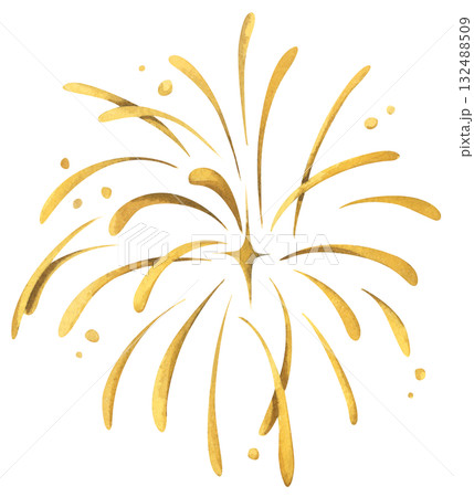 Watercolor illustration of Golden Fireworks Watercolor illustration of Golden Fireworks 132488509