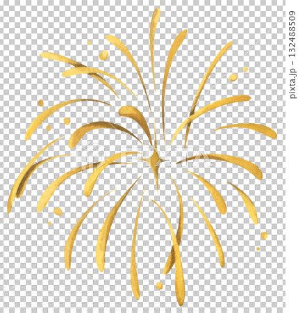 Watercolor illustration of Golden Fireworks Watercolor illustration of Golden Fireworks 132488509