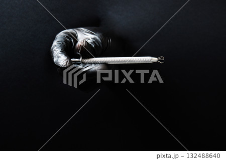 hand-held stainless jewelery ball holder with gloves. hand-held stainless jewelery ball holder with gloves. 132488640