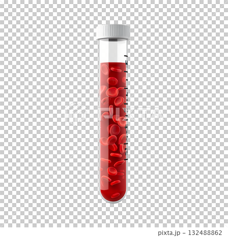 3d render of blood sample analysis featuring large, prominent red blood cells (erythrocytes) isolated on transparent background, ideal for medical concepts and hematology 132488862