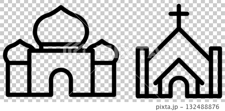 Mosque and church icon. Vector illustration. Mosque and church icon. Vector illustration. 132488876