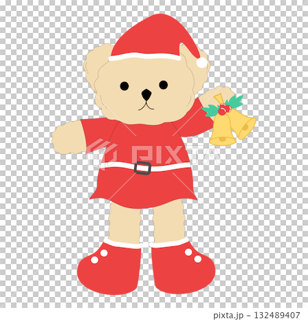 Cute Santa Teddy Bear with Jingle Bells Clipart, Festive Christmas Holiday Graphic 132489407