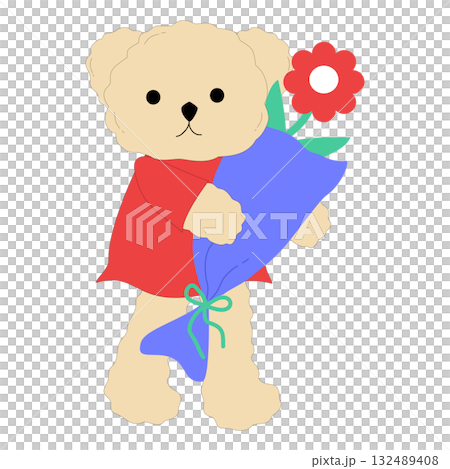 Cute Teddy Bear Holding Flower Bouquet 132489408