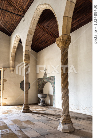 Interior of Church of Santa Maria da Alcacova in Castle of Montemor-o-Velho town, Coimbra District of Portugal Interior of Church of Santa Maria da Alcacova in Castle of Montemor-o-Velho town, Coimbra District of Portugal 132489430