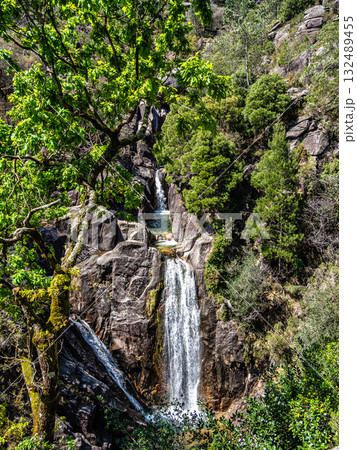 The beautiful Arado Waterfall, Cascata do Arado at the Peneda Geres National Park in Portugal, Europe 132489455