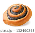 Twisted bun with poppy seeds close-up on a white. Isolated 132490243