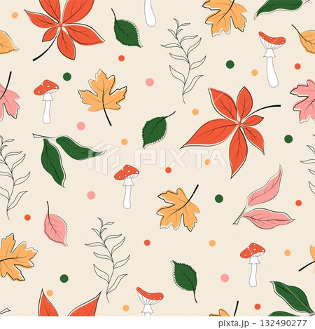 autumn seamless background with fall leaves 132490277
