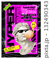 Acid Rave Poster with Apollo Bust and Brutalist Elements 132490343