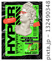 Acid Rave Poster with Apollo Bust and Brutalist Elements 132490348