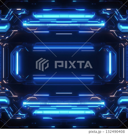 Futuristic theme background on square template with copy space for text in black and blue color tones. 132490408