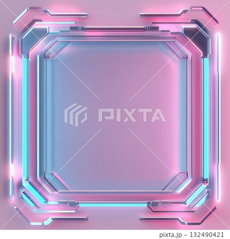 Futuristic theme background on square template with copy space for text in pastel pink and blue color tones. 132490421