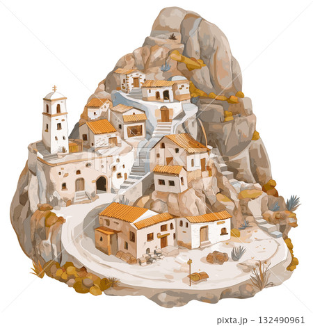 Potosi - Cerro Rico Mines. Potosi - Cerro Rico Mines hand drawn watercolor illustration Potosi - Cerro Rico Mines. Potosi - Cerro Rico Mines hand drawn watercolor illustration 132490961