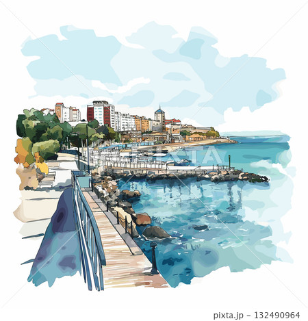 Puerto Madryn. Puerto Madryn hand drawn watercolor illustration 132490964