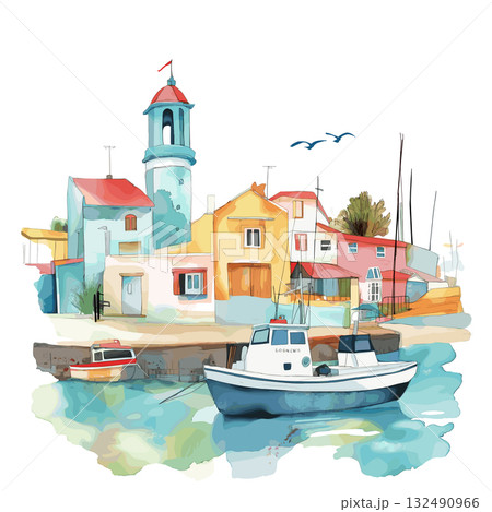 Puerto Madryn. Puerto Madryn hand drawn watercolor illustration Puerto Madryn. Puerto Madryn hand drawn watercolor illustration 132490966