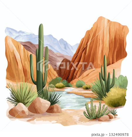 Quebrada de Humahuaca. Quebrada de Humahuaca hand drawn watercolor illustration 132490978