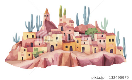 Quebrada de Humahuaca. Quebrada de Humahuaca hand drawn watercolor illustration 132490979