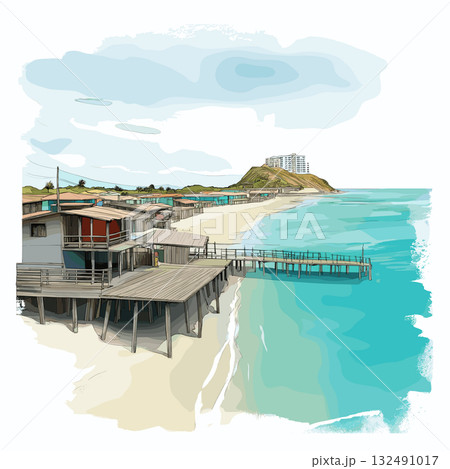 Salinas beach resort. Salinas beach resort hand drawn watercolor illustration 132491017
