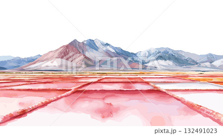 Salinas Grandes - Salt flats in Jujuy. Salinas Grandes - Salt flats in Jujuy hand drawn watercolor illustration 132491023