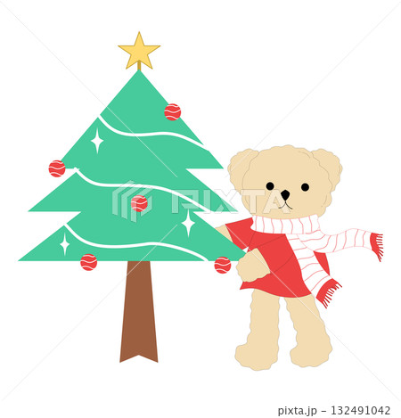 Cute Teddy Bear Decorating Christmas Tree Clipart, Cozy Winter Holiday Greeting Graphic Cute Teddy Bear Decorating Christmas Tree Clipart, Cozy Winter Holiday Greeting Graphic 132491042