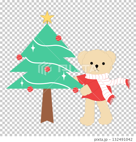 Cute Teddy Bear Decorating Christmas Tree Clipart, Cozy Winter Holiday Greeting Graphic Cute Teddy Bear Decorating Christmas Tree Clipart, Cozy Winter Holiday Greeting Graphic 132491042