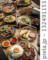 many different thai food dishes on table in modern restaurant in bangkok thailand 132491153