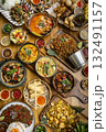 many different thai food dishes on table in modern restaurant in bangkok thailand 132491157