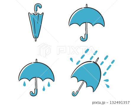 雨のシンプルなイラストセット　ベクター 132491357