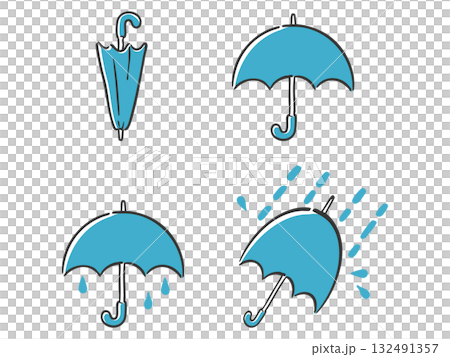 雨のシンプルなイラストセット　ベクター 132491357